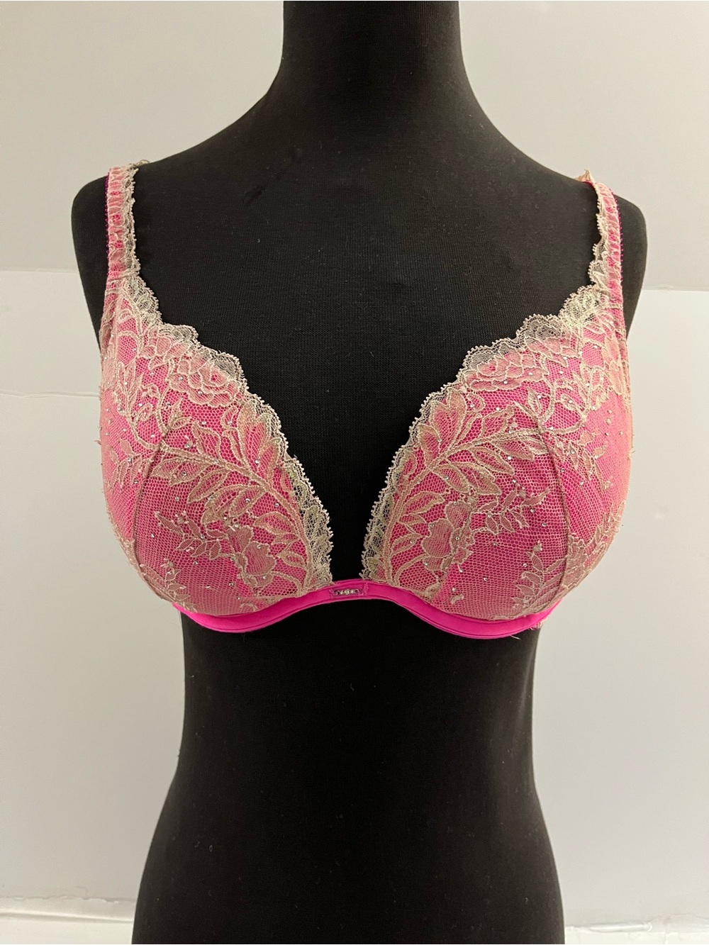 Victoria's Secret Pink Bra with Gold Lace Trim